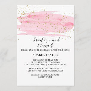 Convite Blush Pink de Watercolor e Brunch Dourado de Bride