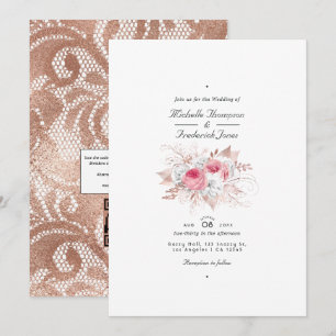 Convite Blush Pink e Rosa Dourado Floral e Casamento de re