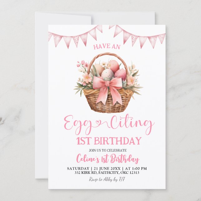 Convite Blush Pink Eggciting Birthday (Frente)