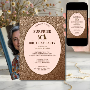 Convite Blush Pink Elegant Surpresa 60º aniversário Digita