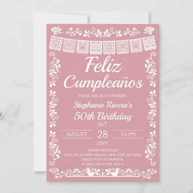 Convite Blush Pink Feliz Cumpleaños 50º Aniversário (Frente)