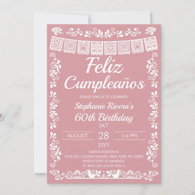 Convite Blush Pink Feliz Cumpleaños 60º Aniversário (Frente)
