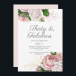 Convite Blush Pink Floral 30 e Fabuloso Aniversário<br><div class="desc">Uma elegante e moderna camada botânica, cor-de-água rosa floral (rosas) e verde em aniversário de 30 anos com tema de jardim branco / Trinta e um convite fabuloso. O texto, a fonte, o tamanho e a cor da fonte são completamente personalizáveis, de modo que este cartão pode ser personalizado de...</div>