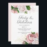 Convite Blush Pink Floral 40 e Fabuloso Aniversário<br><div class="desc">Uma elegante e moderna camada botânica, cor-de-água rosa floral (rosas) e verde em aniversário de 40 anos de tema branco/40 e convite fabuloso. O texto, a fonte, o tamanho e a cor da fonte são completamente personalizáveis, de modo que este cartão pode ser personalizado de acordo com as suas necessidades....</div>