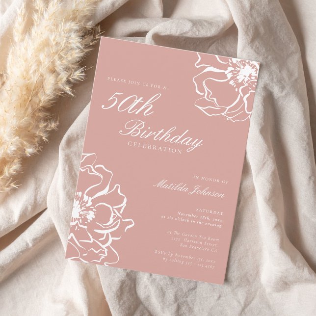 Convite Blush Pink Floral 50ª Festa de aniversário (Blush Pink Floral 50th Birthday Party Invitation)