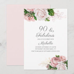 Convite Blush Pink Floral 90 e Fabuloso Aniversário