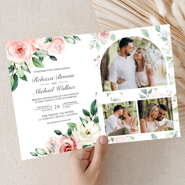 Convite Blush Pink Floral All in One QR Code Wedding (Criador carregado)