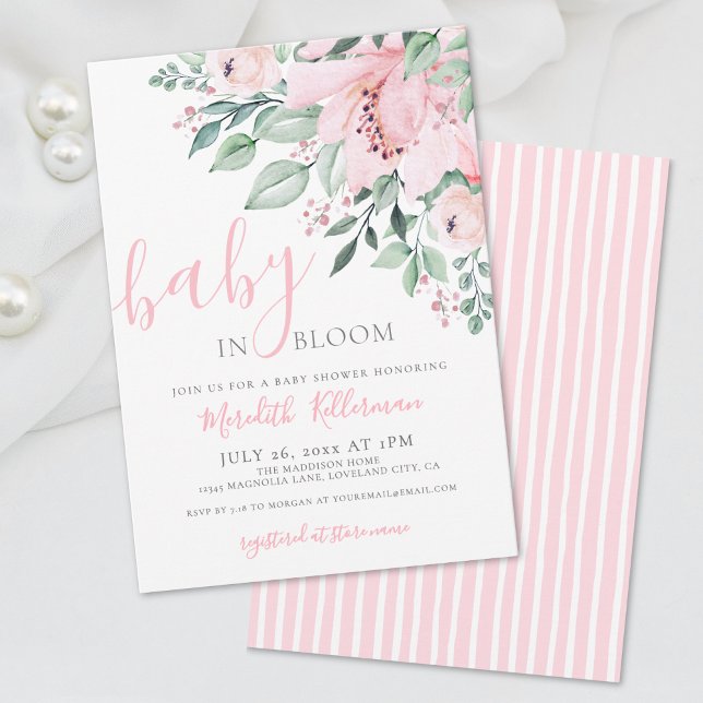 Convite Blush Pink Floral Baby in Bloom Girl Shower (Blush Pink Floral Baby in Bloom Girl Shower Invitation)