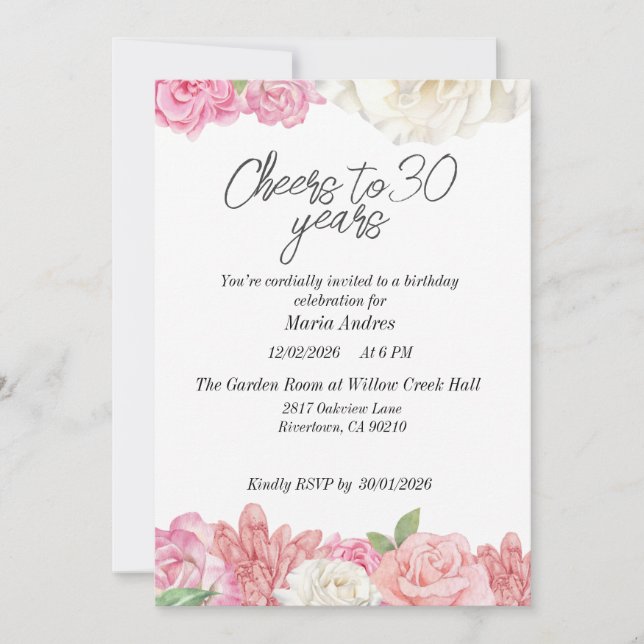 Convite Blush pink floral birthdayInvitation (Frente)