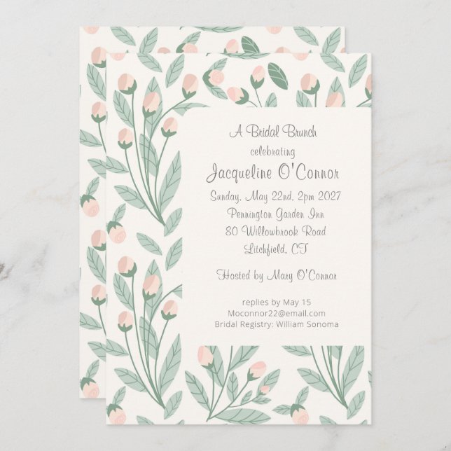 Convite Blush Pink Floral Bridal Brunch Invitation (Frente/Verso)