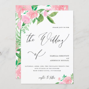 Convite Blush Pink Floral com Casamento Calliográfico