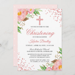 Convite Blush Pink Floral Confetti Christening Baptism