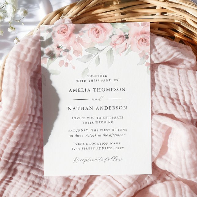 Convite Blush Pink Floral Elegant Wedding  (Criador carregado)
