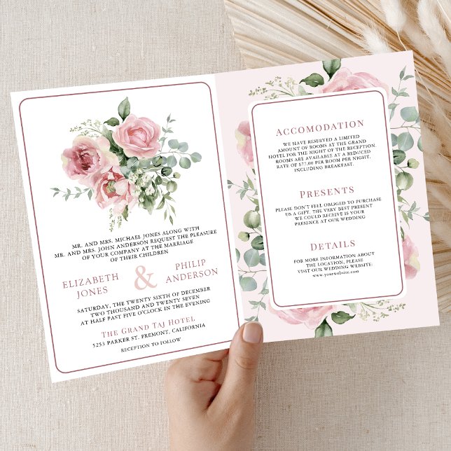 Convite Blush Pink Floral Eucalyptus All in One Wedding (Criador carregado)