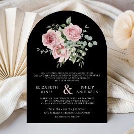 Convite Blush Pink Floral Eucalyptus Black QR Code Wedding