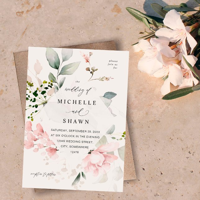 Convite Blush Pink Floral & Eucalyptus Weds B (Criador carregado)