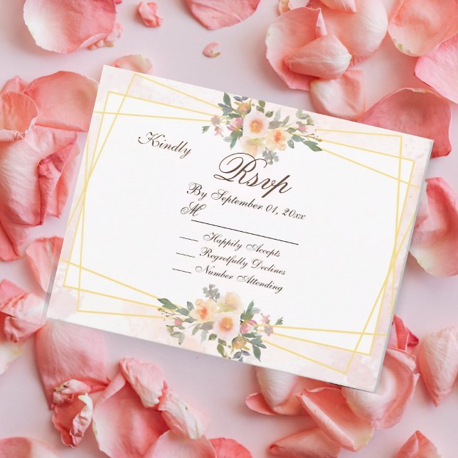 Convite Blush Pink Floral Geometric Wedding RSVP Card (Criador carregado)