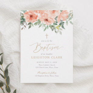 Convite Blush Pink Floral Girl Baptism