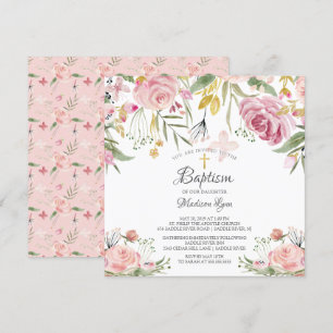 Convite Blush Pink Floral Girl Baptism