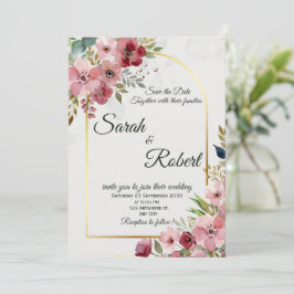 Convite Blush Pink Floral Gold Arch Wedding Invitation