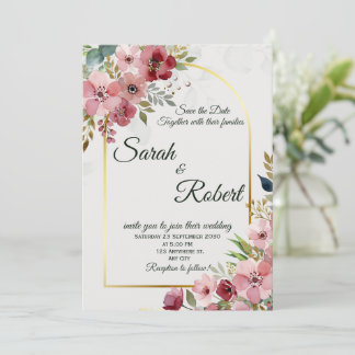 Convite Blush Pink Floral Gold Arch Wedding Invitation