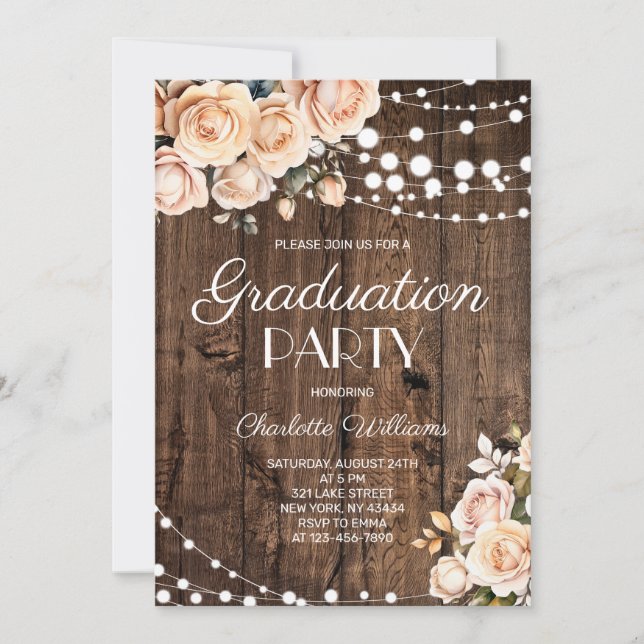 Convite Blush Pink Floral Graduation Party (Frente)