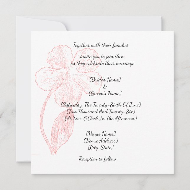 Convite Blush Pink Floral Line Art Wedding (Frente)