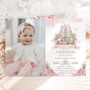 Convite Blush Pink Floral Princess Castle