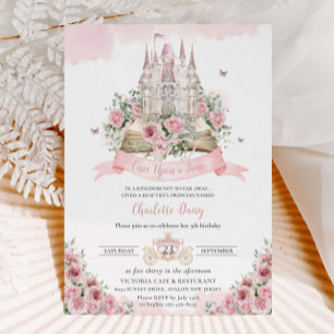 Convite Blush Pink Floral Princess Castle Storybook