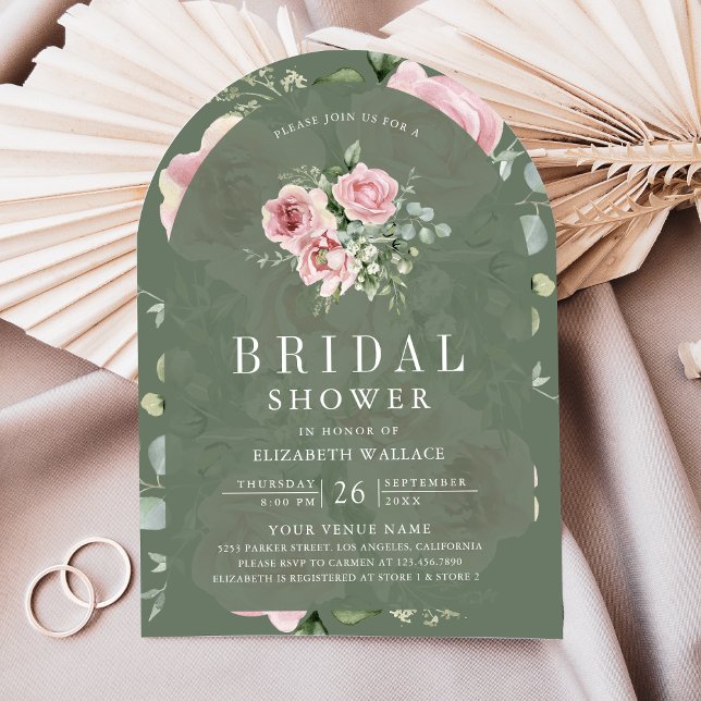Convite Blush Pink Floral Sage Green Bridal Shower (Criador carregado)