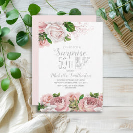 Convite Blush Pink Floral Surpresa 50º Aniversário