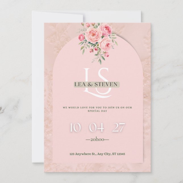 Convite Blush Pink Floral Wedding Invitation (Frente)