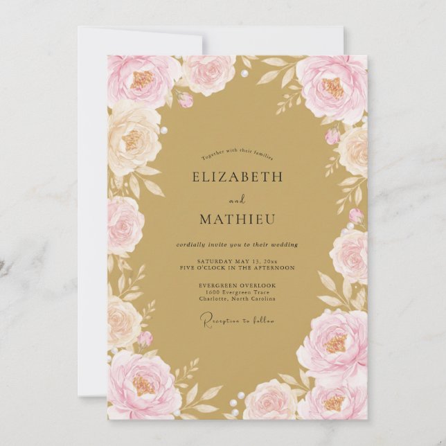 Convite Blush Pink Floral Whimsical Wedding (Frente)