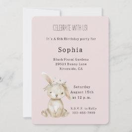 Convite Blush Pink Flowers Bunny Birthday