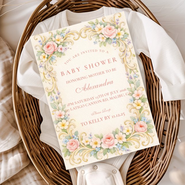 Convite Blush Pink Garden Baroque Baby Shower (Criador carregado)