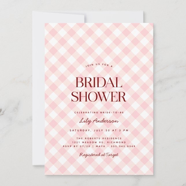 Convite Blush Pink Gingham | PRIMAVERA CHÁ DE PANELA (Frente)