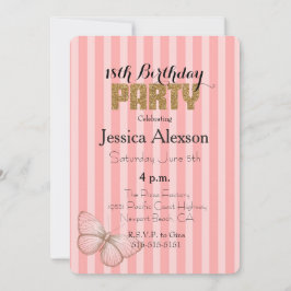 Convite Blush Pink Gold Confetti Glitter 18th Birthday