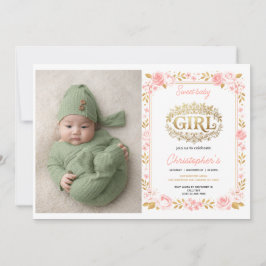 Convite Blush Pink & Gold Floral Girl Baby Shower photo
