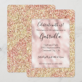 Convite Blush Pink Gold Glitter Ombre