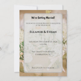 Convite Blush Pink & Gold Glitter Rustic Elegant Wedding I