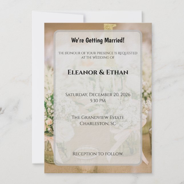 Convite Blush Pink & Gold Glitter Rustic Elegant Wedding I (Frente)