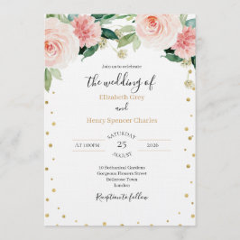 Convite Blush pink gold peony elegant floral wedding