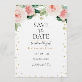 Convite Blush pink gold peony floral wedding save the date