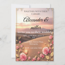 Convite Blush Pink & Gold Sunset Wedding InvitatInvitation