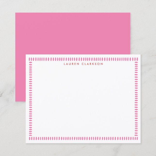 Convite Blush Pink Hand Painted Stripe Border Note card (Frente/Verso)