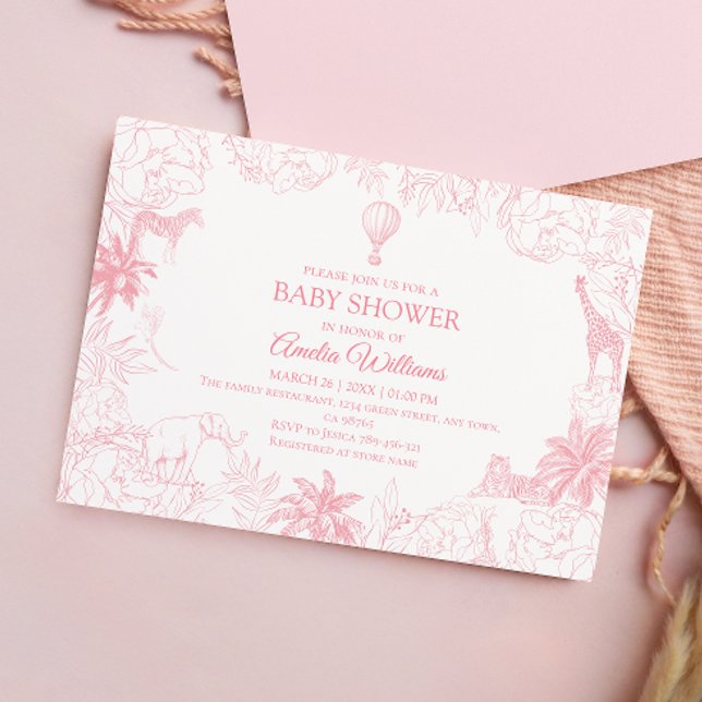 Convite Blush Pink Jungle Safari Animals Baby Shower (Criador carregado)