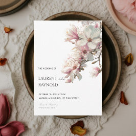 Convite Blush Pink Magnolia Botanical Watercolor Wedding 