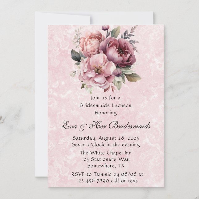 Convite Blush Pink Marble Bridesmaids Luncheids (Frente)