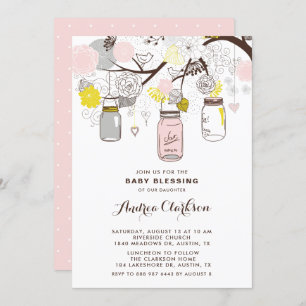Convite Blush Pink Mason Jars Floral Bebê Bênção