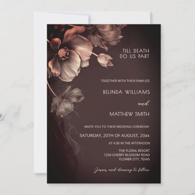 Convite Blush Pink Metallic 3 D Flowers Wedding Invitation (Frente)